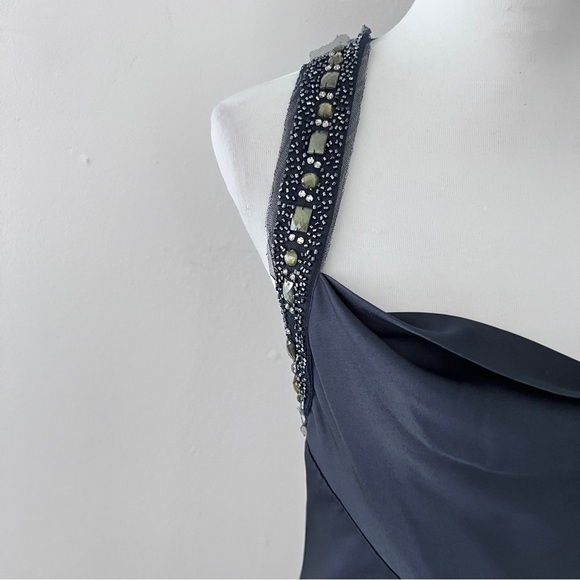 BCBG Deep Blue Draped Beaded A-line Formal Gown size 6 - Picture 3 of 16